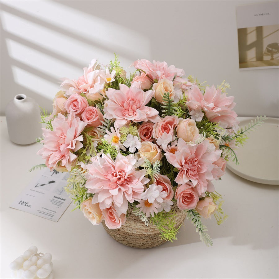 Artificial Flower Bouquet Rose Bridal Bouquet Green Plant Home Wedding Decoration