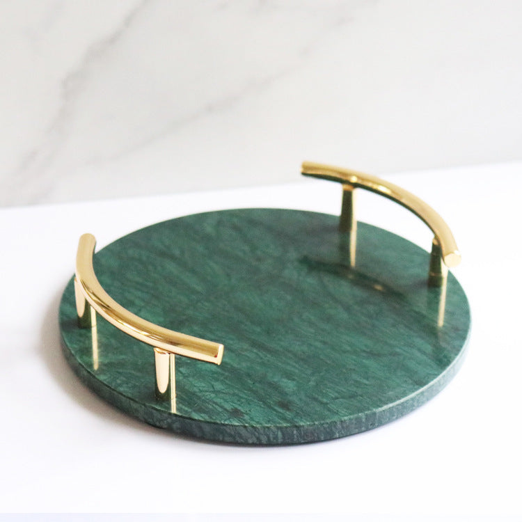 Metal Handle Marble Round Tray Dining Tray