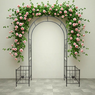 Garden Arch Arbor Trellis For Climbing Plants, Durable Metal Garden Arch Outdoor Wedding Arch, For Wedding Ceremony Party Plant Climbing Rose Vines Lawn Courtyard Patio Black, 7.15ft