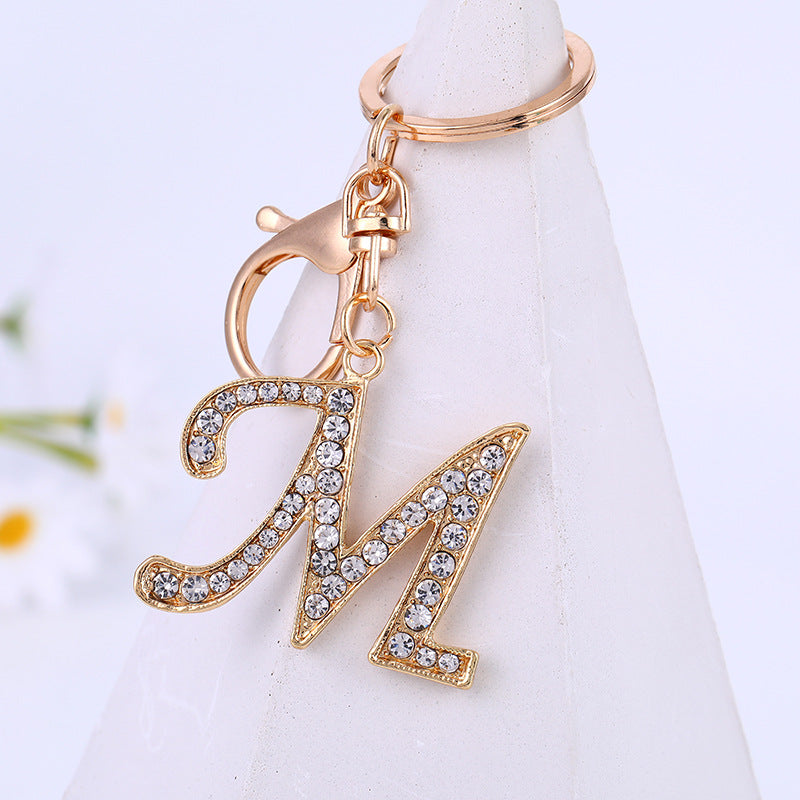 Metal Inlaid Diamond 26 English Letter Key Ring