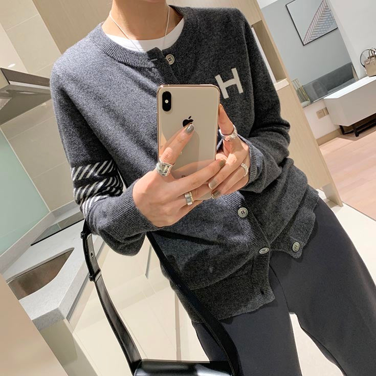 Cashmere Cardigan Ladies Loose Casual H Letter Jacquard
