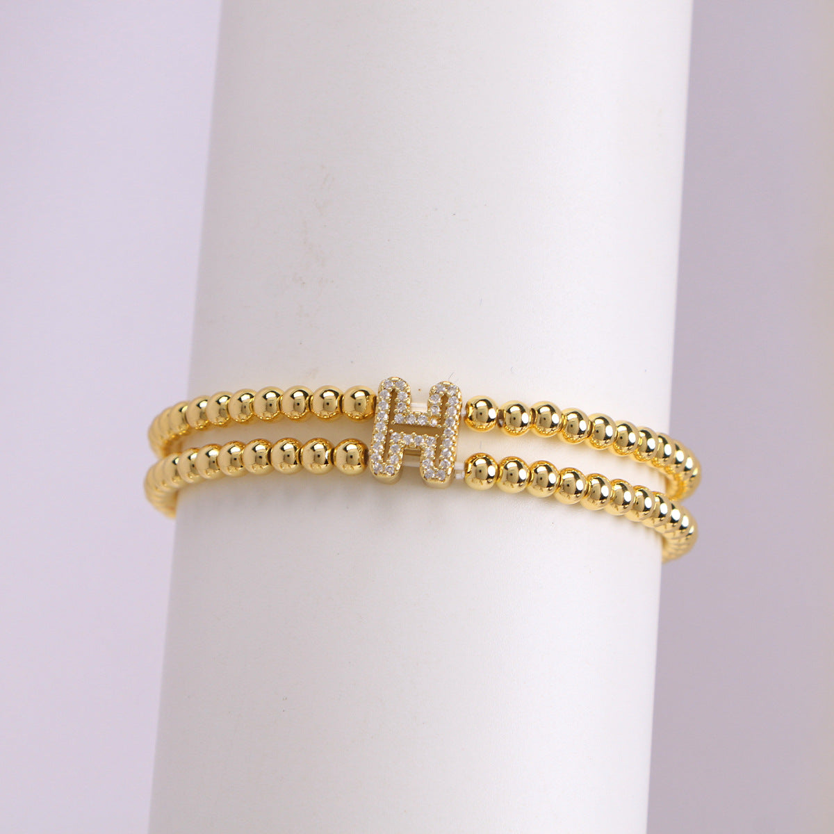 Copper-Plated 18k Gold Zircon Bead Bracelet
