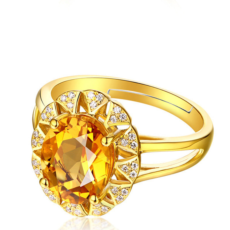 Gold Plated Yellow Diamond Ring Oval Full Diamond