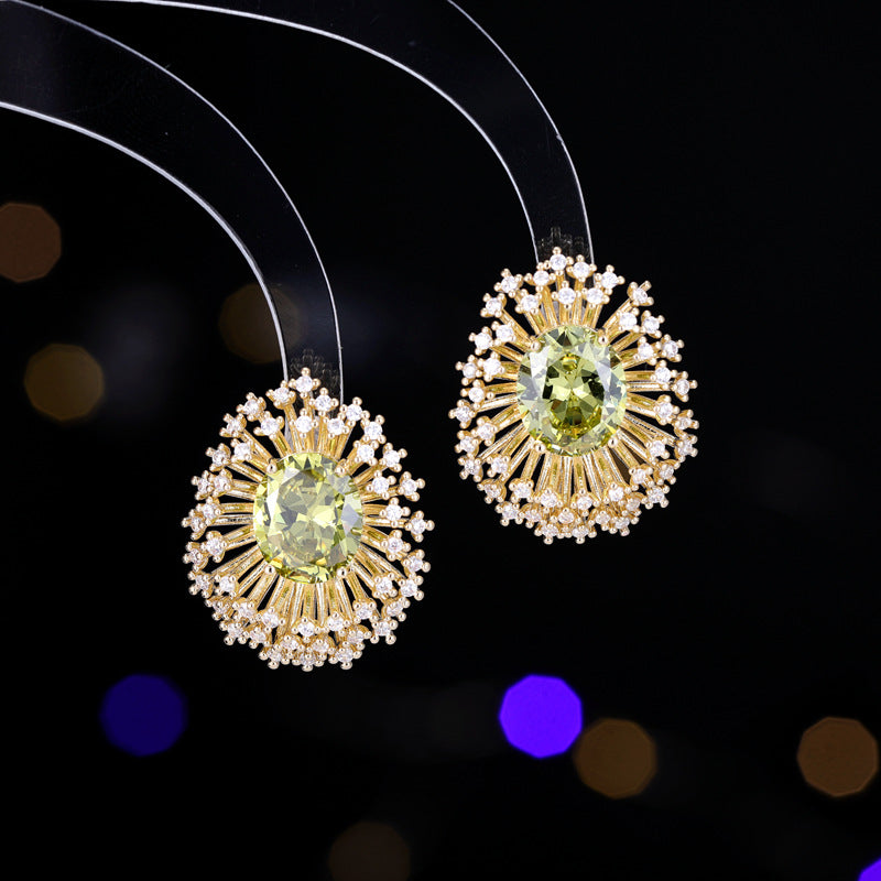 Sterling Silver Needle Light Luxury High-Grade Luxury Blooming Fireworks Earrings