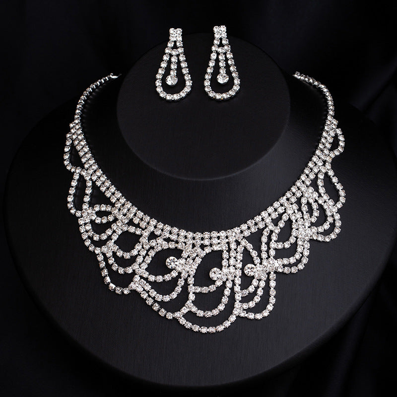 Full-Diamond Necklace And Earring Jewelry Set