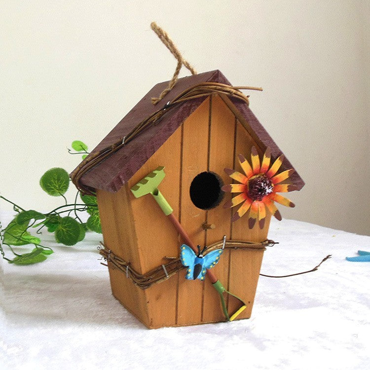 Wooden Bird House Outdoor Pendant