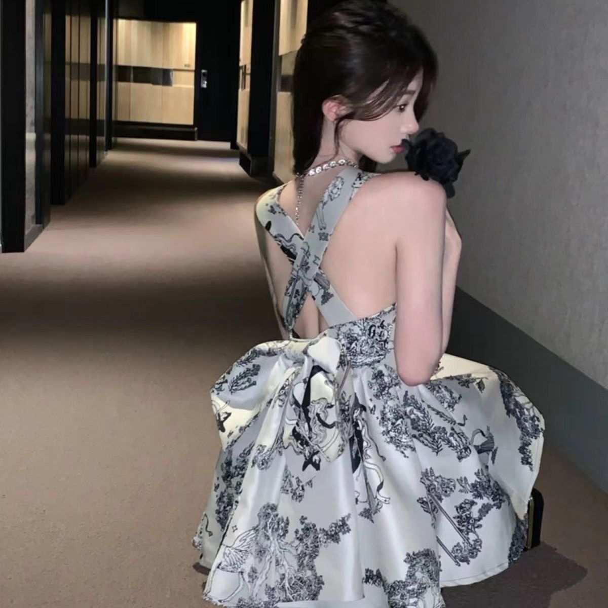 Light Gray Backless Spaghetti Strap Dress