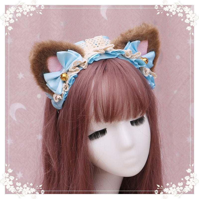 A Lovely Japanese Lolita Hairdress, Catwoman Plush Lolita Headdress, Lace Cat Ear Hair Band