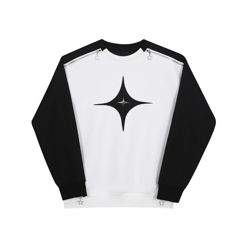 Long-Sleeved Sweater With Deconstructed Zipper Stitching Design