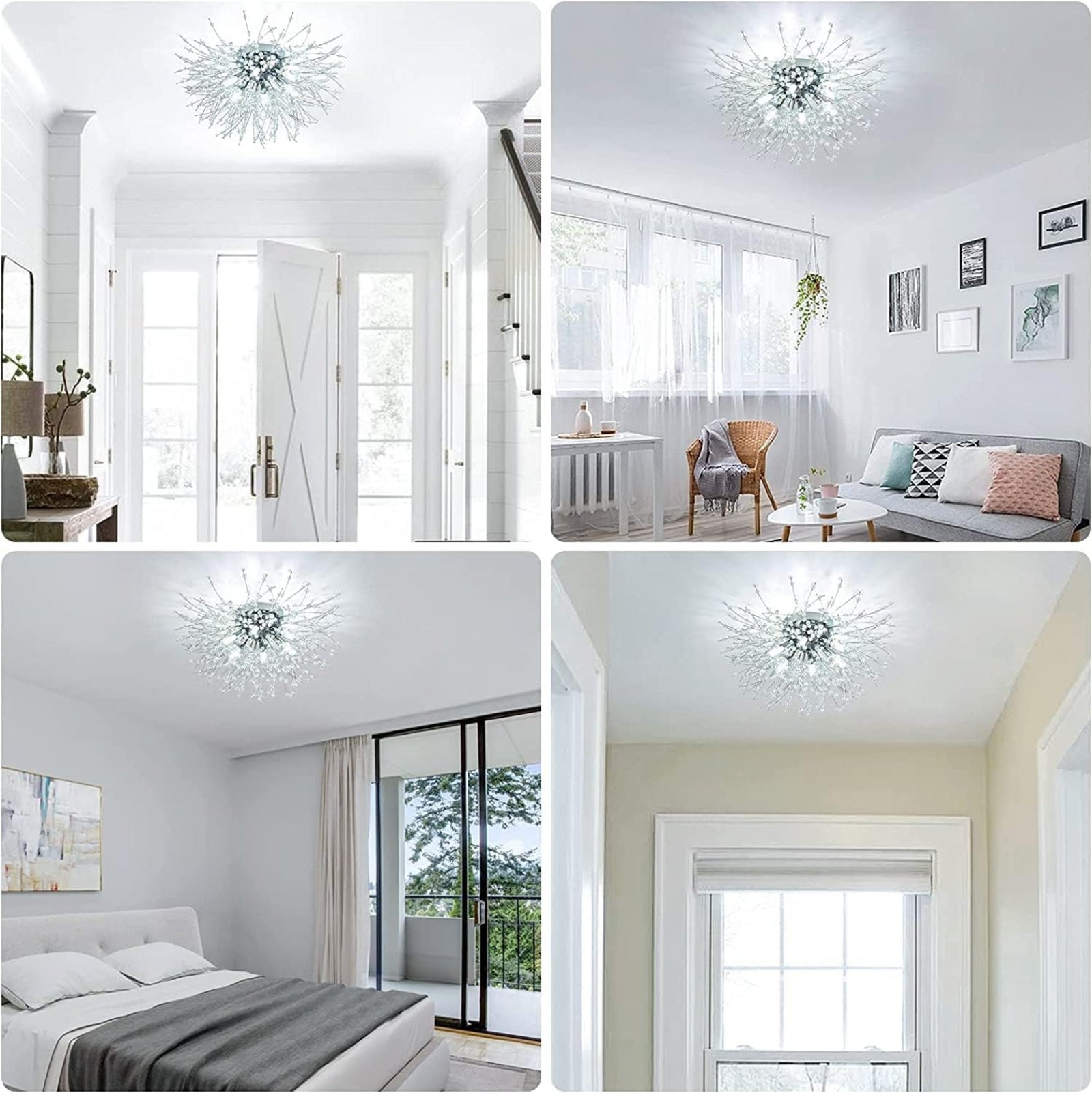 Crystal Flush Mount Ceiling Light, Modern Sputnik Firework Close To Ceiling Lamp, LED Ceiling Light