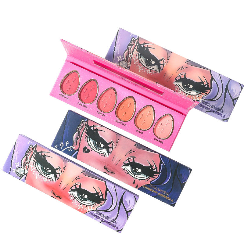 6-Color Trimming Highlighter Palette Blush Cosmetics Cute Makeup Tray Lasting Nature Makeup, 6-color Droplet Combination Blush Highlighter