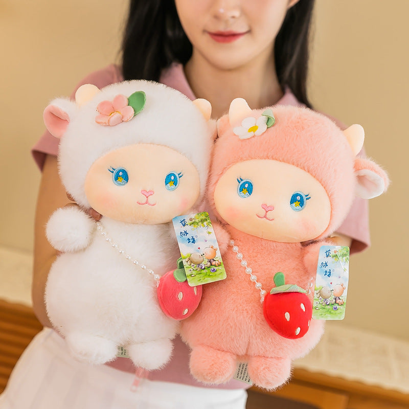 Strawberry Lamb Backpack Figurine Doll Sleeping