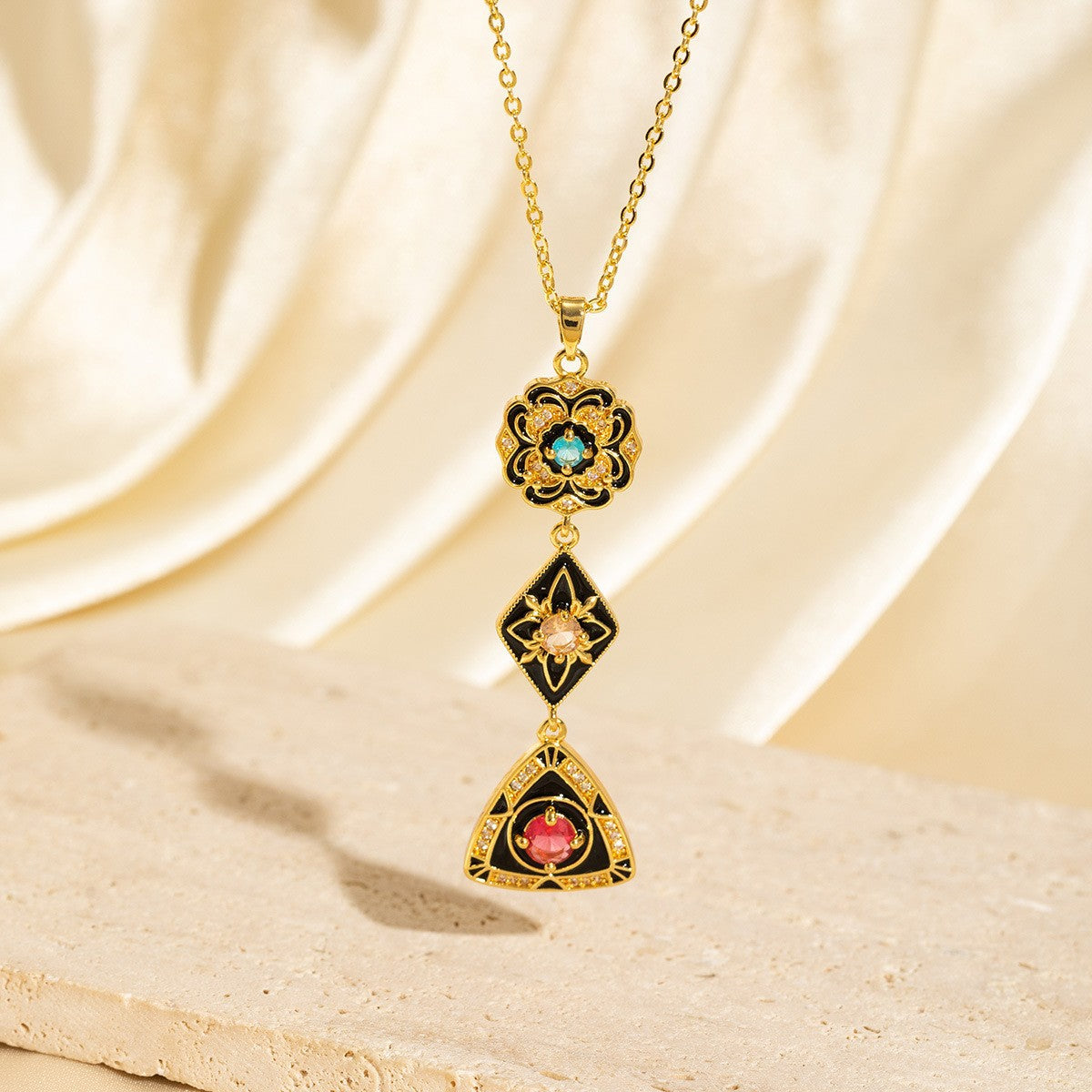 Exquisite Long Necklace With Colorful Zirconia And Elegant Tassels