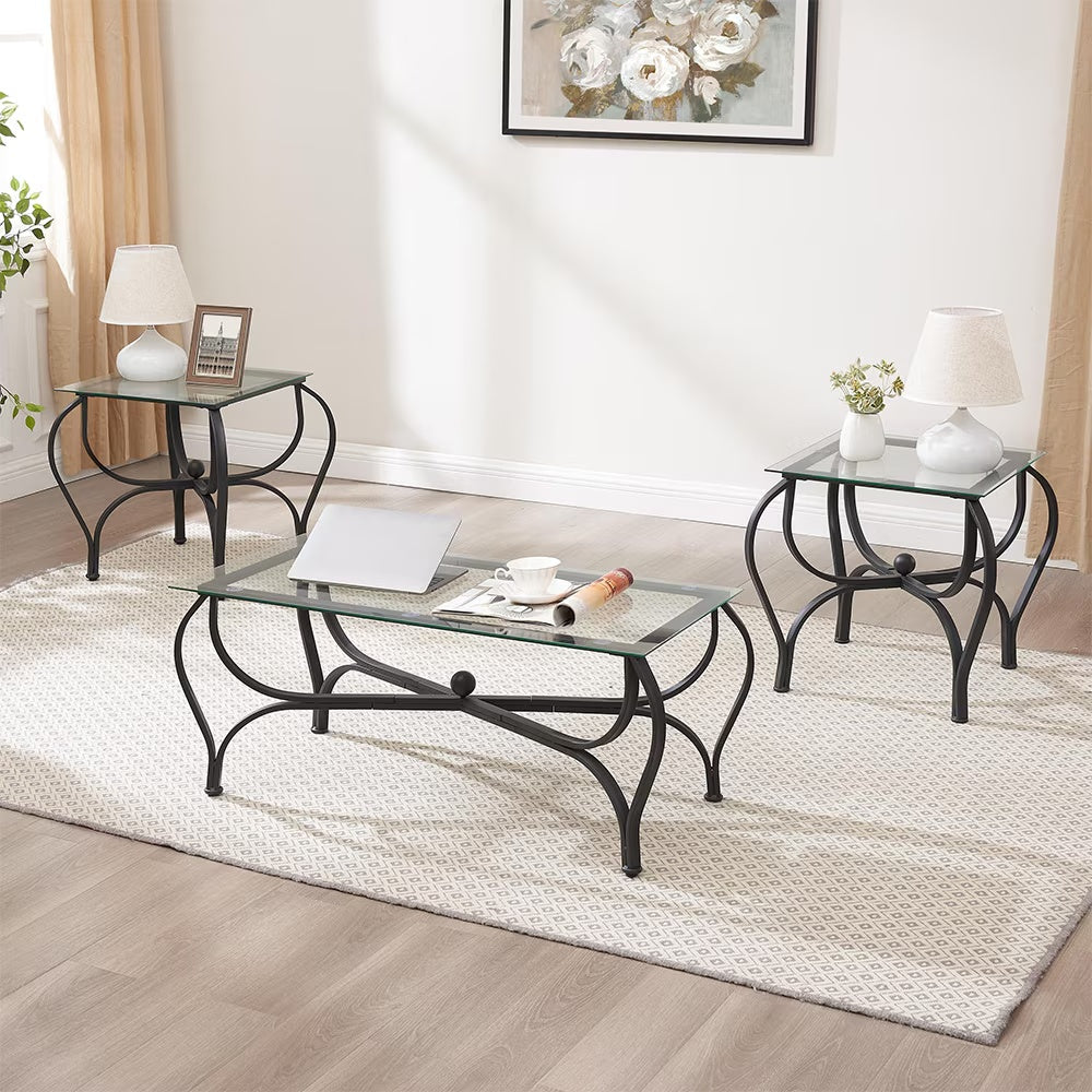 3-Piece Tempered Glass Coffee Table Set