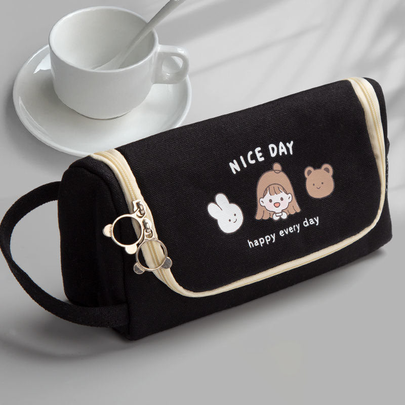 Student Pen Bag Korean Version Large Capacity Lovely Canvas Pen Bag