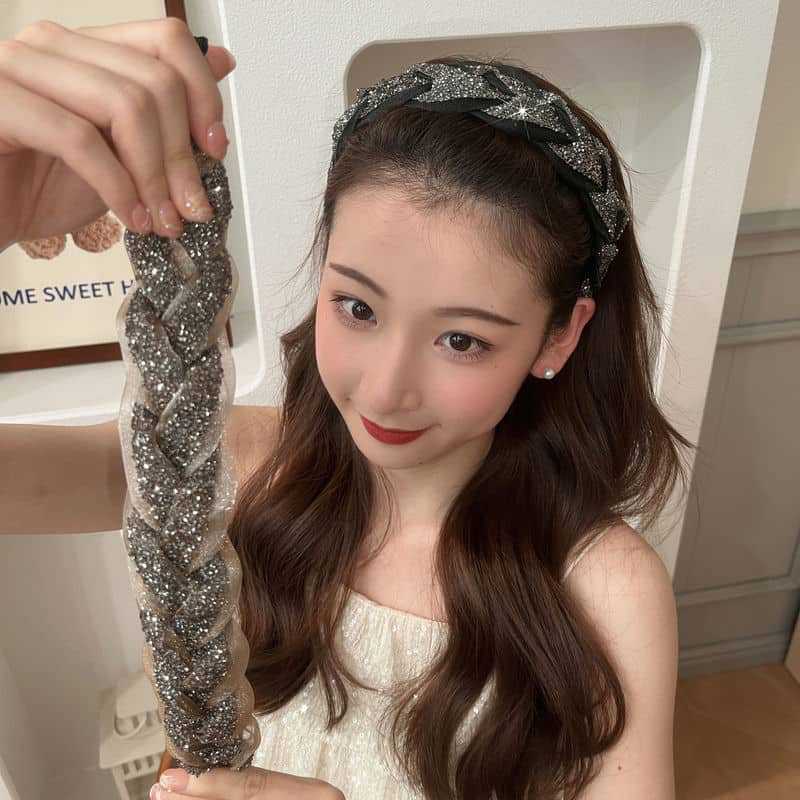 Non-Slip Rhinestone Heavy Industry Wide-brimmed Twist Braid Hair Band High Stove Top Hairpin