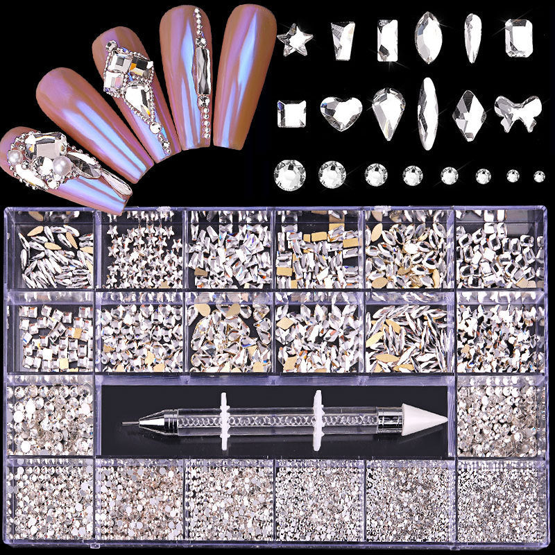 Boxed 21 Grid Nail Rhinestone Flat Glass Rhinestone