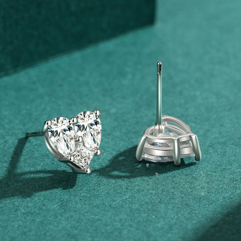 S925 Sterling Silver Full Diamond Heart Stud Earrings