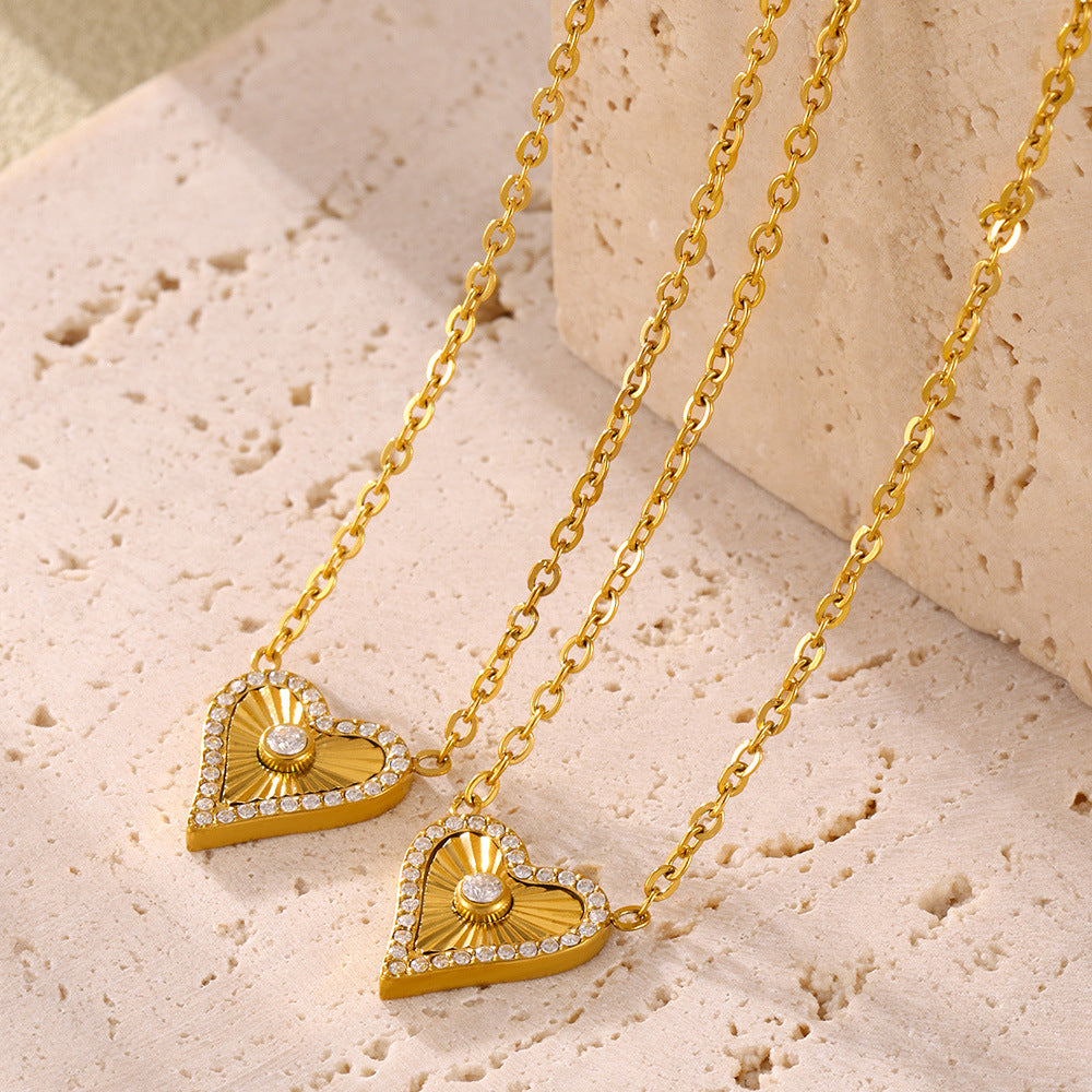 Double-Layer Flower-Picking Heart-Shaped Diamond Top Chain