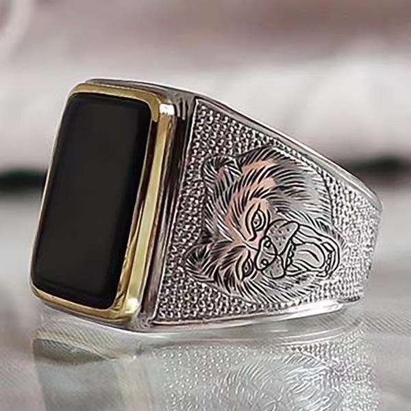 Square Personality Black Gemstone Men's Ring