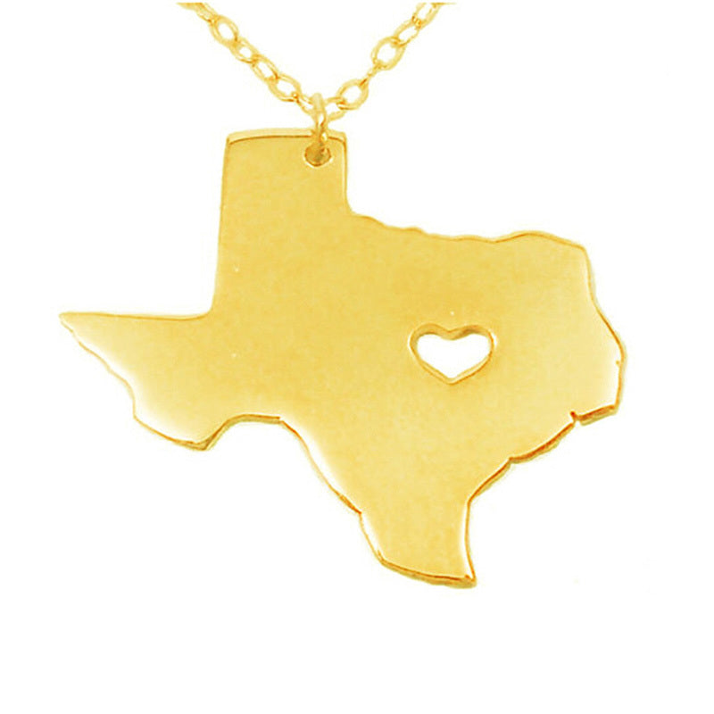 United States of America Texas State Map Stainless Steel Necklace