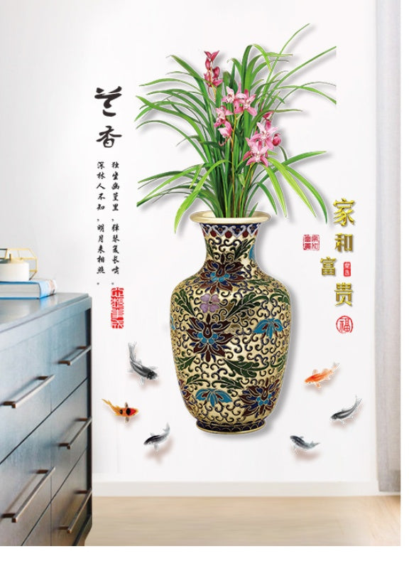 Chinese Style Vase 3d Wall Painting Living Room