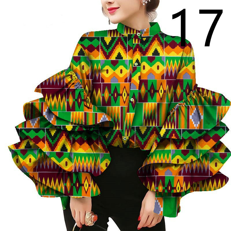 Women's Commuter Ruffle Sleeve Printed T-Shirt