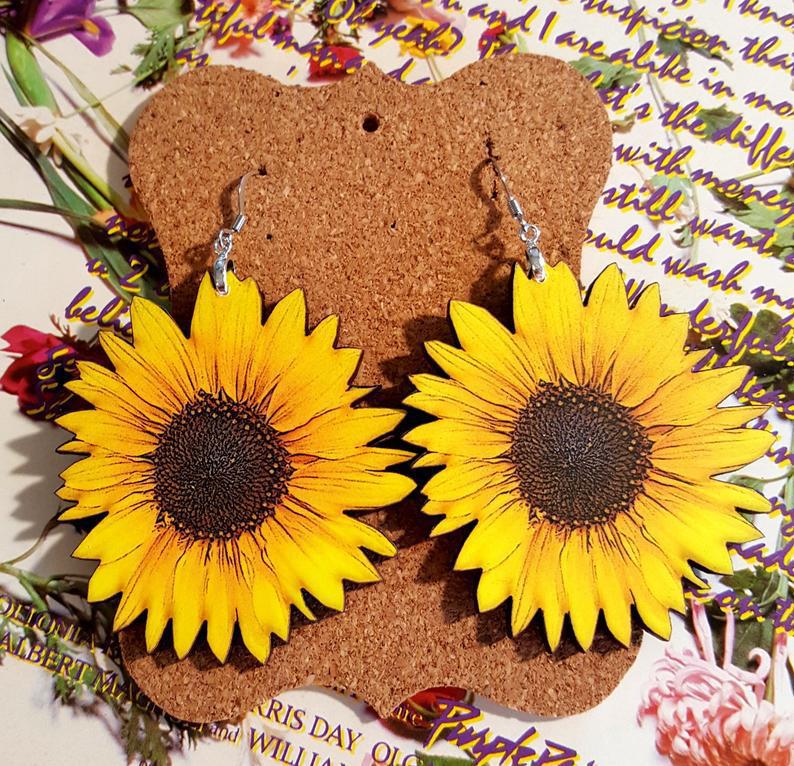 Popularity 3D 3D Wooden Sunflower Pattern Earrings
