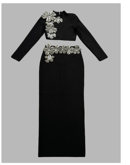 Round Neck Long Sleeve Short Top Long Skirt