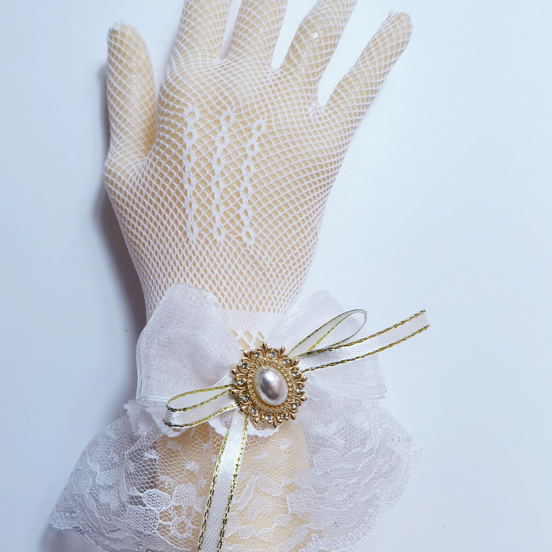 Harajuku Style Dark Lolita Girl Lace Gloves Lace Mesh Transparent Thin Lolita Photo Props White