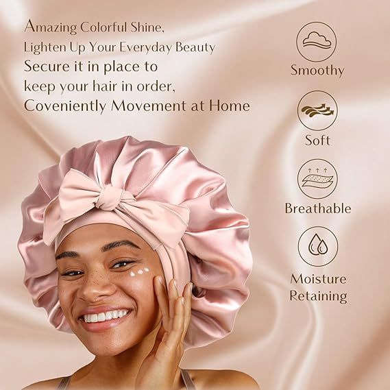 Silk Bonnet For Sleeping Women Satin Bonnet Double Layer Satin Lined Hair Bonnet With Tie Band Curly Hair