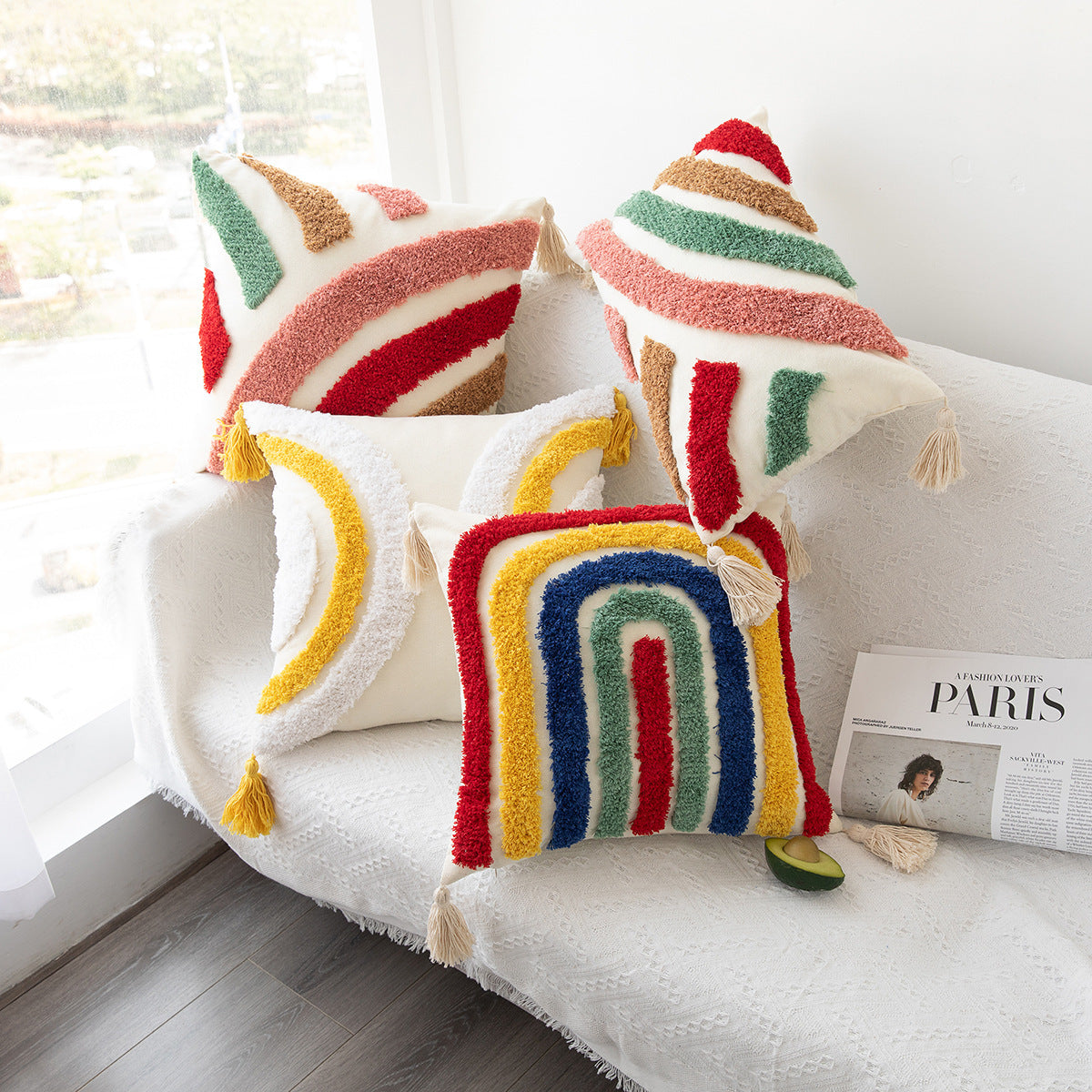 Hand-Woven Craft Tufted Colorful Red Pillowcase