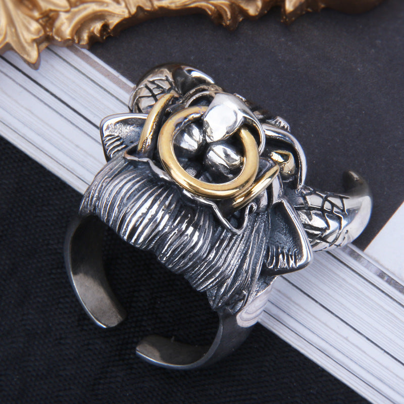 S925 Sterling Silver Bull Devil Bull Head Ring Personality