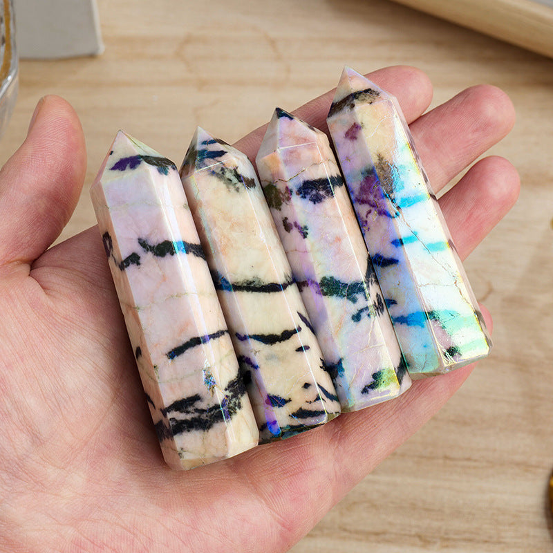 Natural Crystal Electroplated Zebra Stone Hexagonal Prism