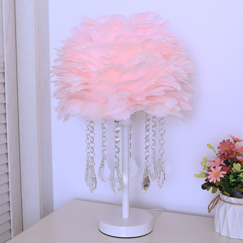 Feather Bedroom Light Luxury Crystal Dome Decorative Lamp