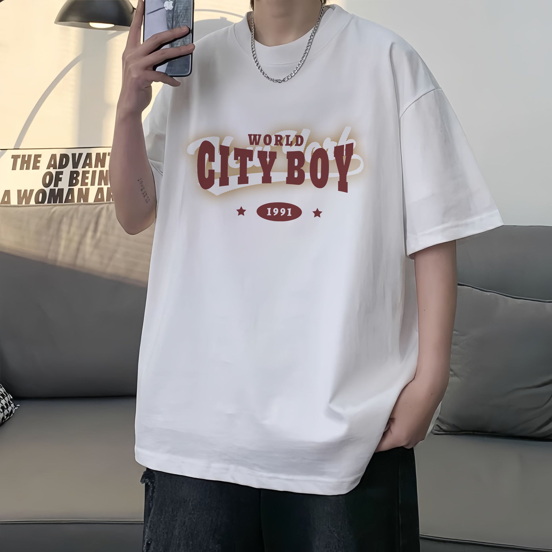 Short-Sleeved T-shirt Men's Cotton Printed Top