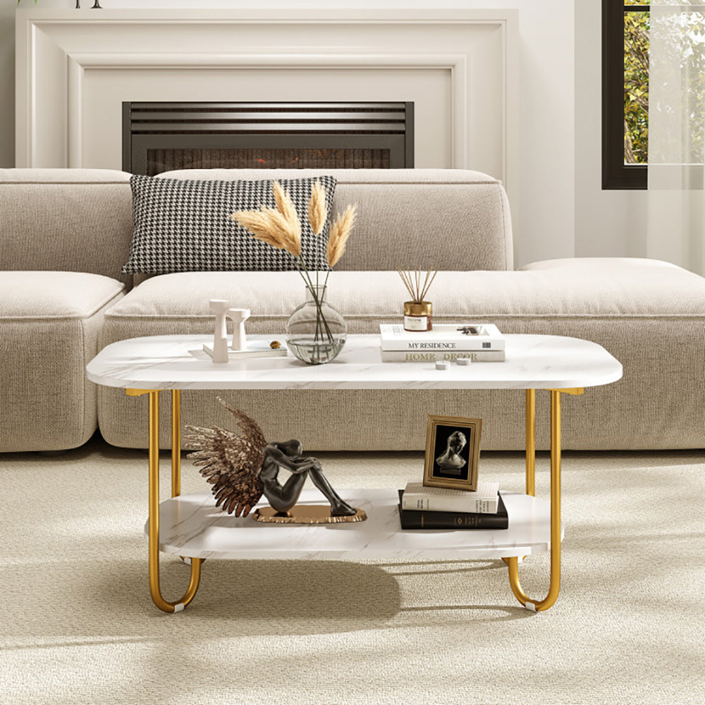 Modern 2-Tier Faux Marble Top Coffee Table