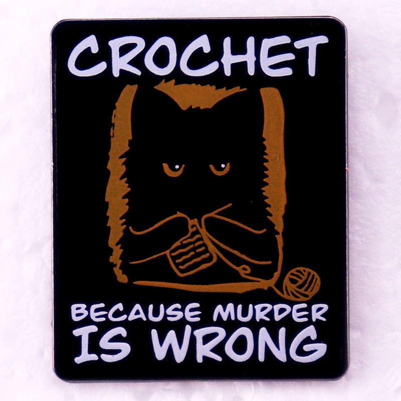 Crochet Black Cat Brooch Badge