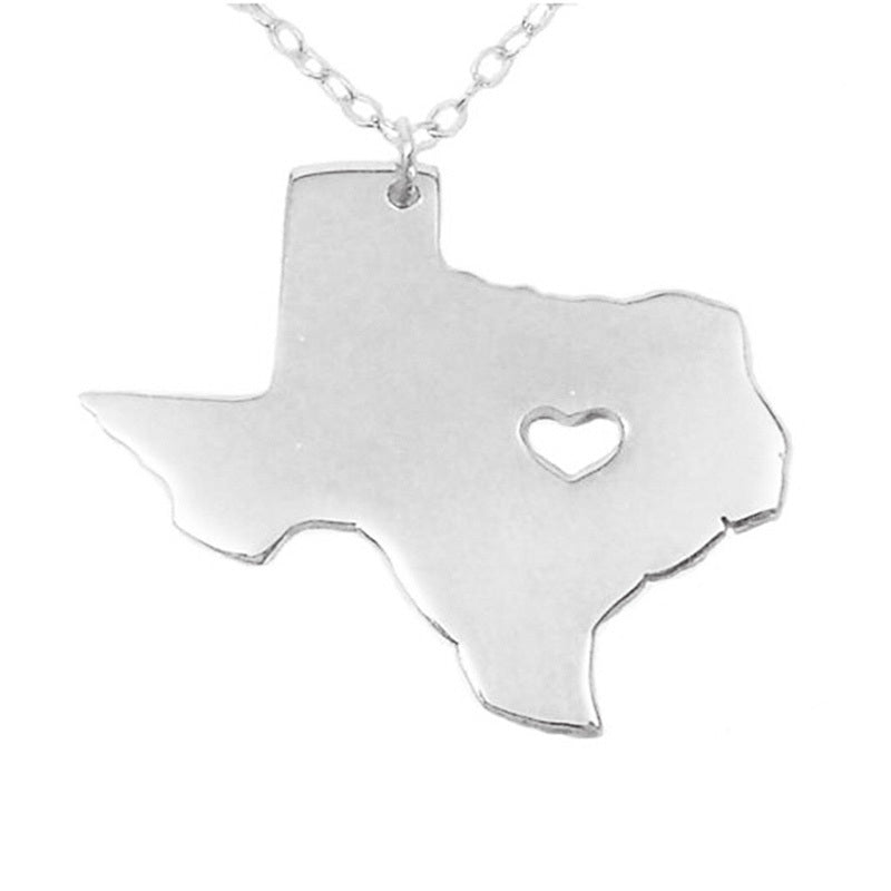 United States of America Texas State Map Stainless Steel Necklace
