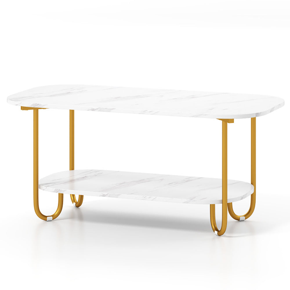 Modern 2-Tier Faux Marble Top Coffee Table
