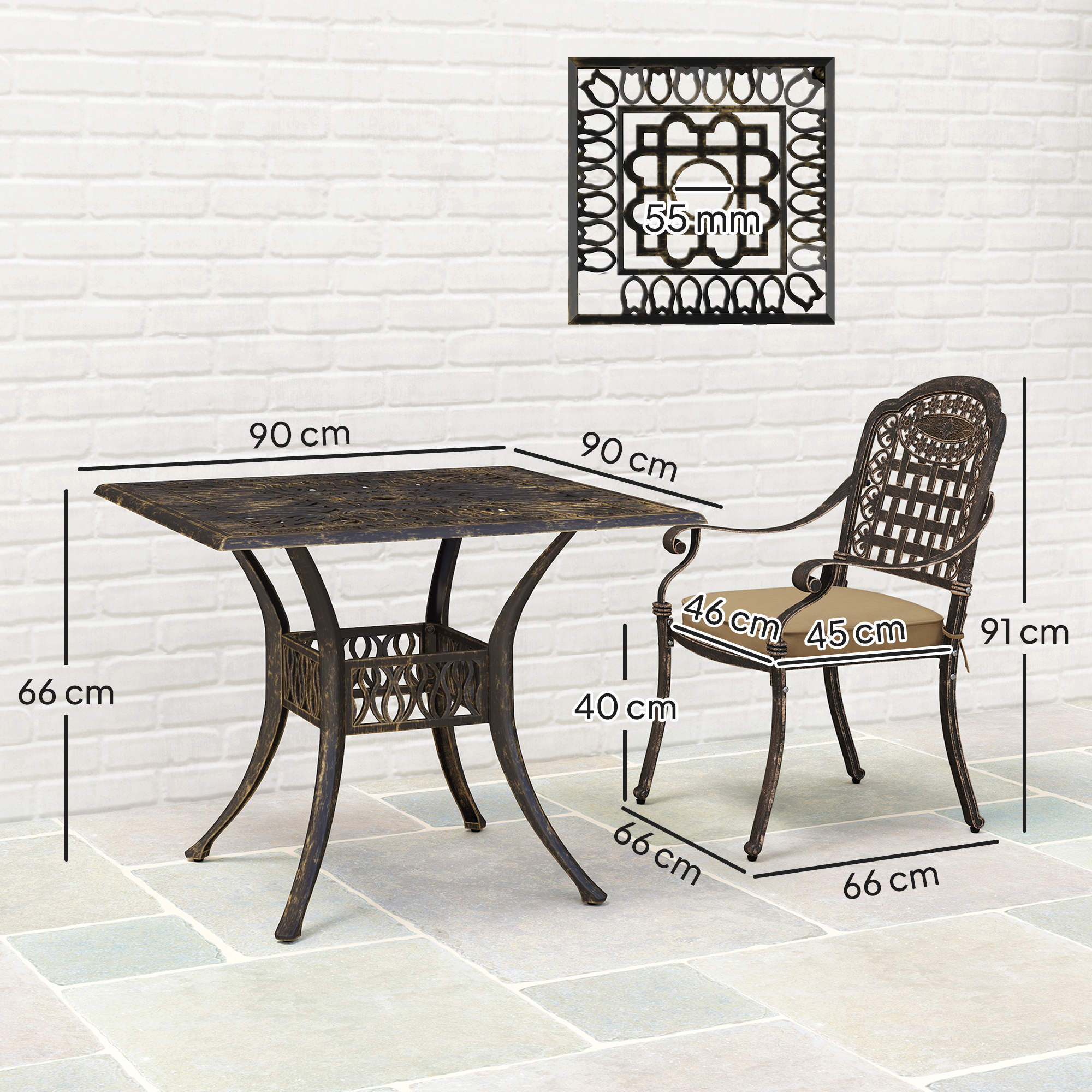 Five-Piece Cast Aluminium Garden Dining Set - Bronze Tone