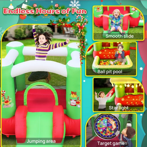 Christmas Jump N Slide Inflatable Bouncer For Kids Complete Setup With Blower - 80 X 91 Play Area - 55 Tall