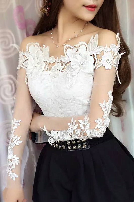 HEAVY INDUSTRY EMBROIDERY 3D FLORAL SLIM SHORT TOP