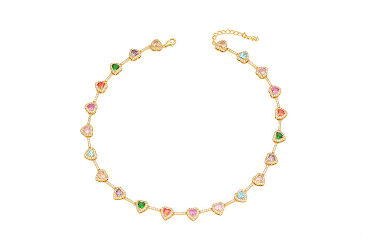 Candy Color Heart Color Zircon Necklace Ornament