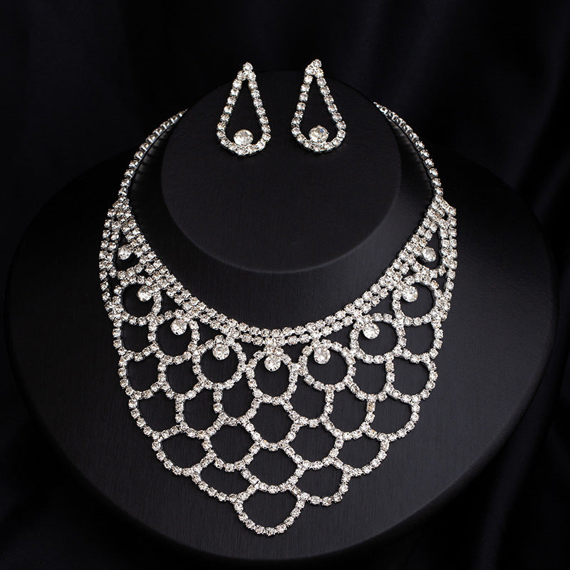 Full-Diamond Necklace And Earring Jewelry Set