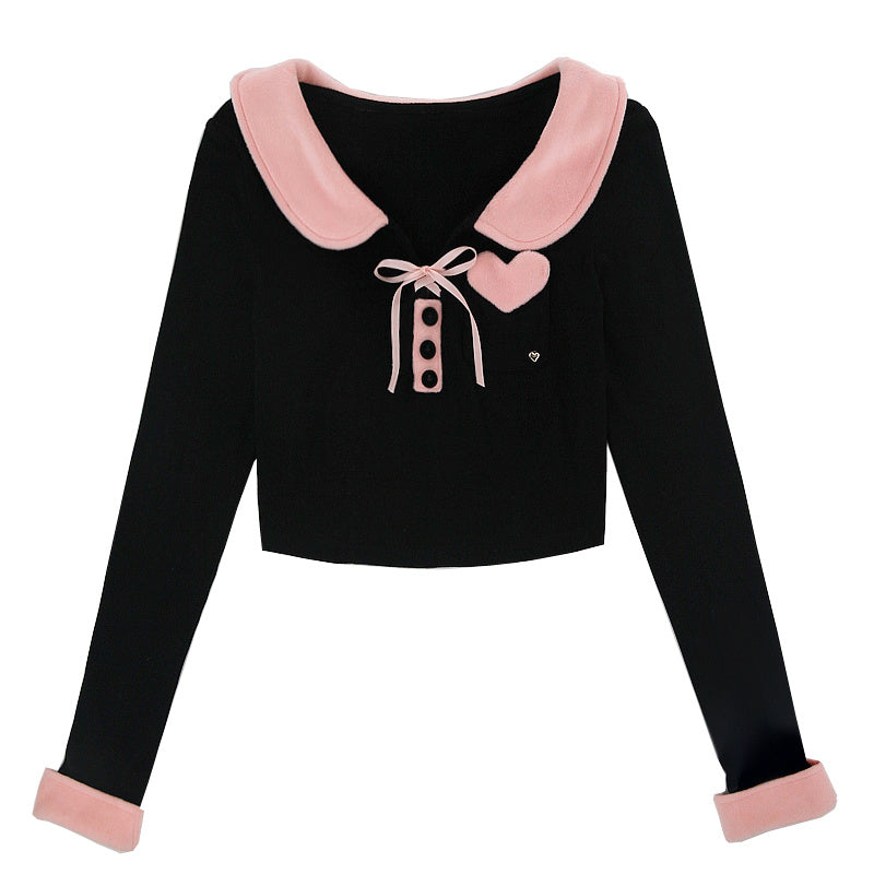 Pure Desire Love Stitching Knitted Long-Sleeved Slimming Inside