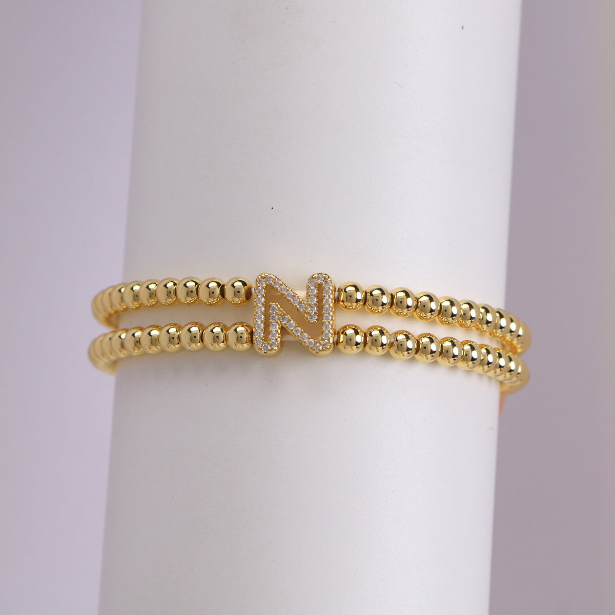 Copper-Plated 18k Gold Zircon Bead Bracelet