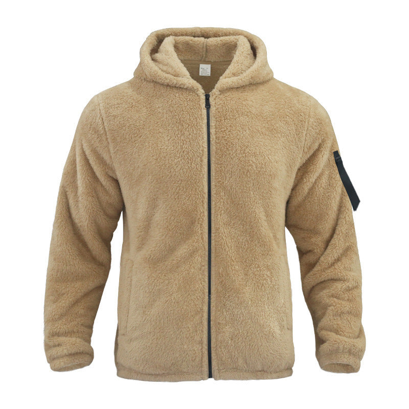 Plush Hooded Jacket Men's Autumn And Winter Fleece Double-Sided Wear Warm Coat With Zipper Loose Casual Jacket Outdoor Clothing