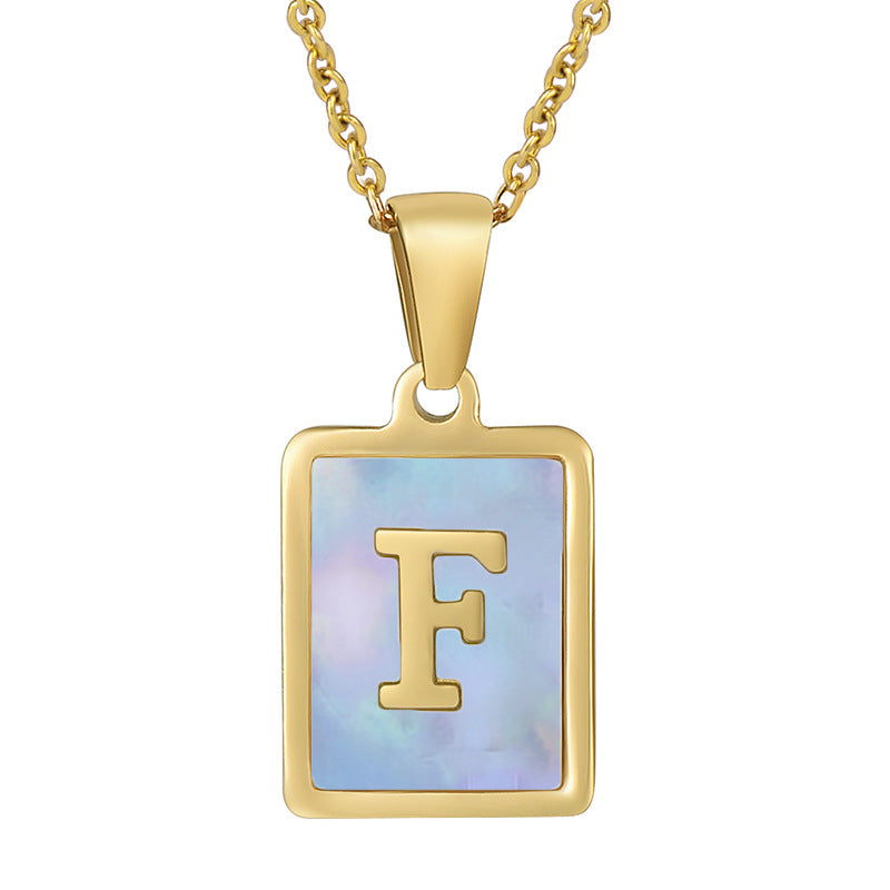 Titanium Steel 26 English Letter Necklace Blue Shell