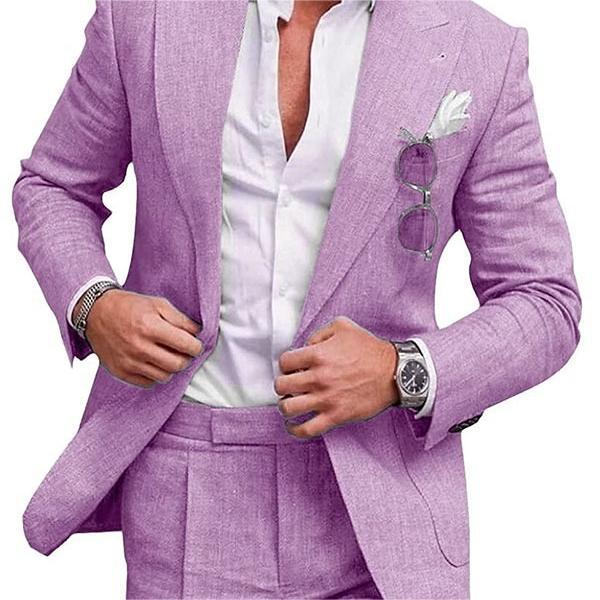 Men's Large Single Row One Button Solid Color Suit Two-Piece Set